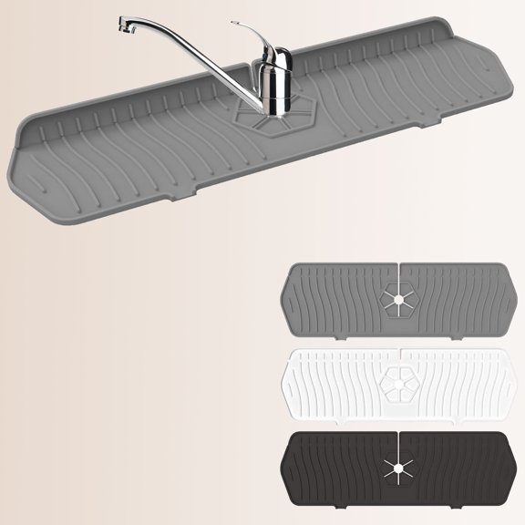 Sink Drain Mat Behind Faucet,Faucet Guard Draining Mat, 90 Foldable Tap Draining Mat for Kitchen Sink with 2 Water Ports, Faucet Drain Mats for Kitchen, Bathroom, etc (Gray, 17.7"*5.78")