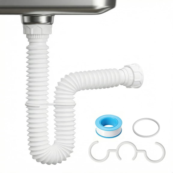 Sink Drain Pipe 1-1/2" P Trap, Flexible Sink Drain Pipe for Sink Drainage Systems, Expandable P-Trap Kit for Kitchen, Bathroom, Garbage Disposal, RV, Bathtub Drains