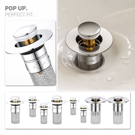 Sink Drain, Pop Up Sink Drain Stopper, Bathroom Sink Stopper Catcher, Universal Stainless Steel Drain Strainer, 2 Pack 3X2.5X2 Inch Bounce Core Bathroom Drain Cover, Easy to