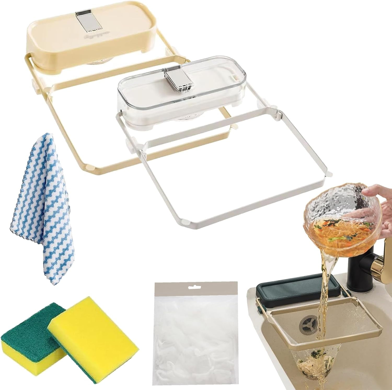 Filtro Lavello A Ventosa - Pratico Scolapasta Per Cucina E Bagno Con 50 Sacchetti Filtranti Inclusi - Foto 7