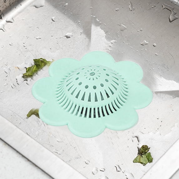 Sink Drain Strainer Protector – 5.1 x 5.1in Flower Shape Reusable Hair Catcher for Anti-Clogging Kitchen and Bathroom(Green)