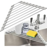 Sink Drying Rack Roll Up Triangle Dish Drying Rack for Sink Corner Roll Up Dish Drying Rack Folding (Grey)