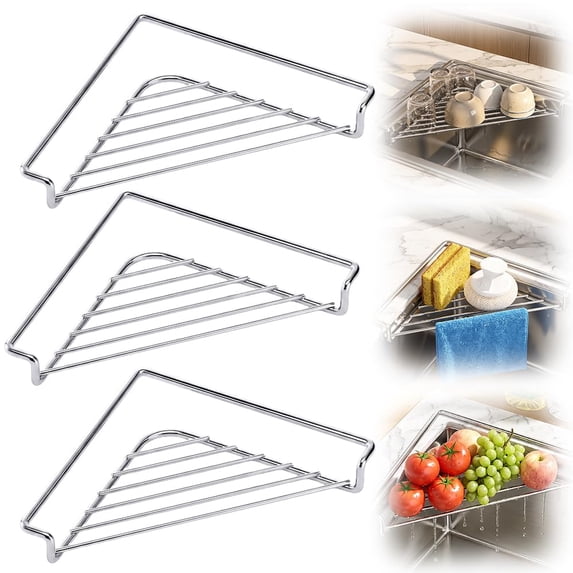 Kitchen Corner Storage Rack Sink Drying Rack,Stainless Steel Corner Sink Shelf for Home Kitchen ...