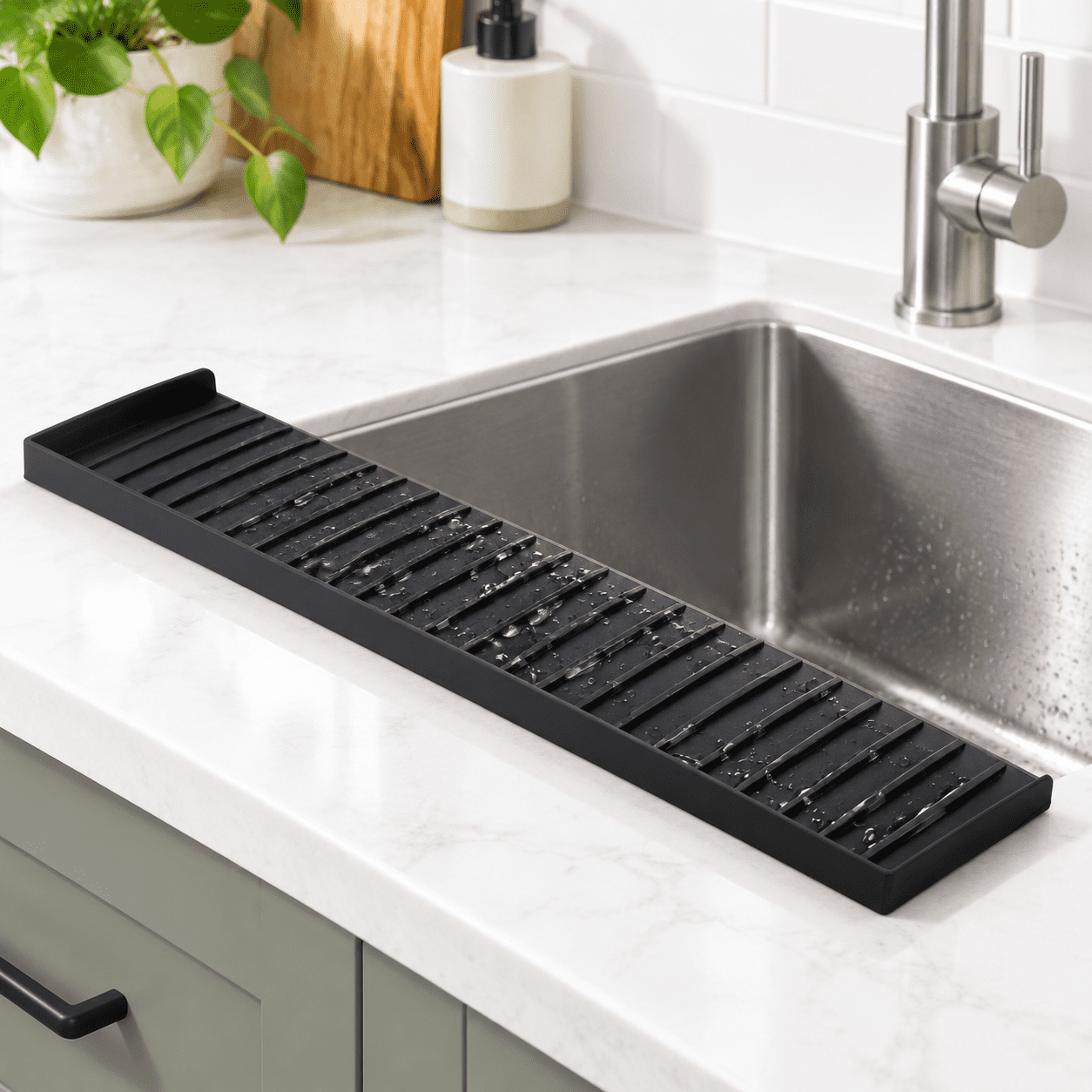 Sink Edge Protector Black 4in x 20in Silicone Splash Guard for Kitchen ...