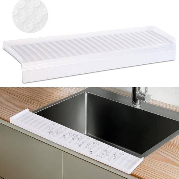 Sink Edge Protector with Suction Cup 20" , Silicone Sink Splash Guard for Kitchen & Bathroom, Protect Countertop from Scratches, Stains, for Stainless Steel Granite Quartz-Clear