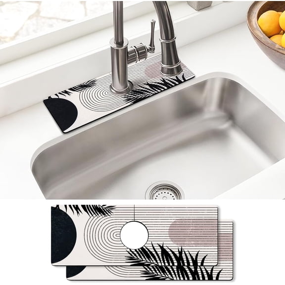 Sink Faucet Absorbing Mat, 2 Pack Drying Mat Around Faucet Sink Splash Guard Behind Faucet Sinkmat For Kitchen Bathroom Island Rv 15 * 5.5 Inch (38 * 14 cm)
