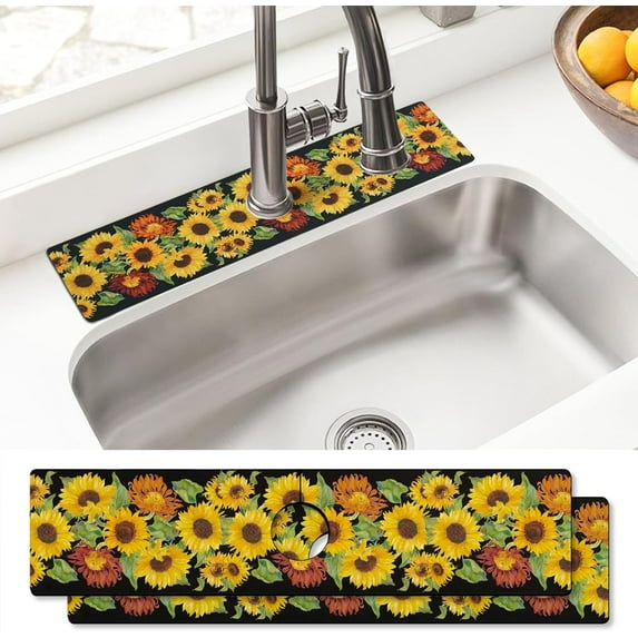 Sink Faucet Absorbing Mat, 2 Pack Drying Mat Around Faucet Sink Splash Guard Behind Faucet Sinkmat For Kitchen Bathroom Island Rv 15 * 5.5 Inch (60 * 14 cm)