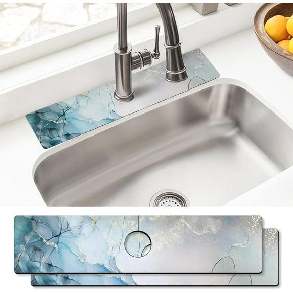 Sink Faucet Absorbing Mat, 2 Pack Drying Mat Around Faucet Sink Splash Guard Behind Faucet Sinkmat For Kitchen Bathroom Island Rv 15 * 5.5 Inch (60 * 14 cm)