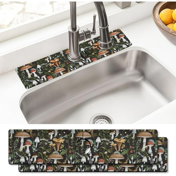 Sink Faucet Absorbing Mat, 2 Pack Drying Mat Around Faucet Sink Splash Guard Behind Faucet Sinkmat For Kitchen Bathroom Island Rv 15 * 5.5 Inch (60 * 14 cm)