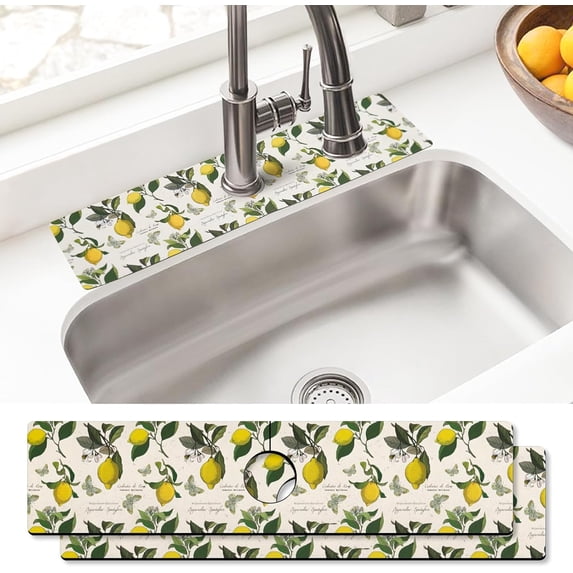 Sink Faucet Absorbing Mat, 2 Pack Drying Mat Around Faucet Sink Splash Guard Behind Faucet Sinkmat For Kitchen Bathroom Island Rv 15 * 5.5 Inch (60 * 14 cm)