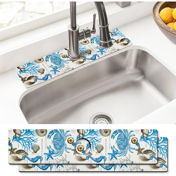 Sink Faucet Absorbing Mat, 2 Pack Drying Mat Around Faucet Sink Splash Guard Behind Faucet Sinkmat For Kitchen Bathroom Island Rv 15 * 5.5 Inch (60 * 14 cm)