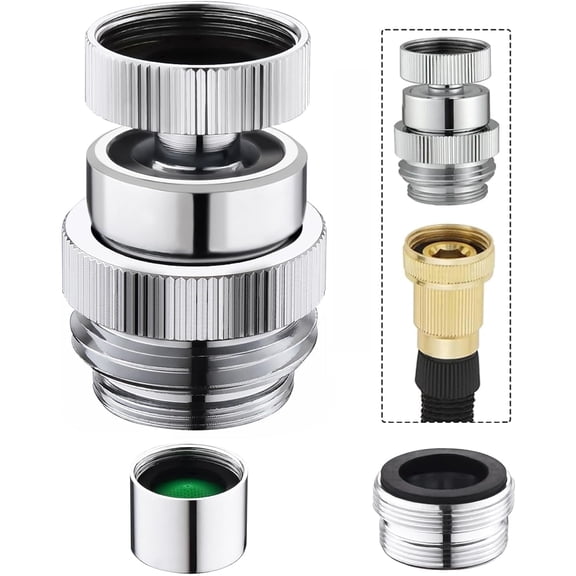 Sink Faucet Adapter Kit,360 Degree Swivel Faucet to Garden Hose Adapter,Multi-Thread Garden Hose Adapter for Bathroom Kitchen,3/4" GHT thread Chrome