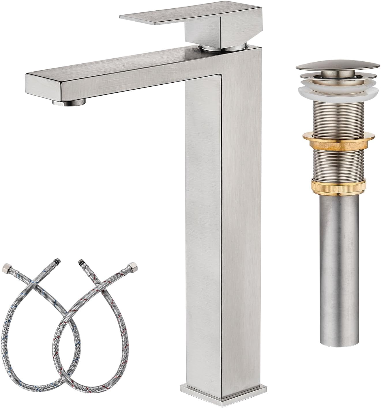 Satin Nickel Brushed 1/2 Inch Water Supply Line - Stainless Steel For High Tank Toilet Repair