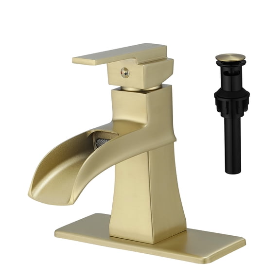 Sink Faucet with Deck Plate Waterfall Nickel Gold with Pop Up Drain and Supply Lines Bathroom Faucets for Sink 1 Hole One Handle Faucets Vanity Bath Mixer Tap, Brass Bath Faucets Bathroom