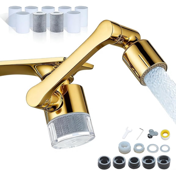 Sink Faucet Extender Aerator 99% Lead, Chlorine, 1080? Rotating 2 Modes Attachment for kitchen/Bathroom/, 9 count Filter (Aerator1080 - Bright )