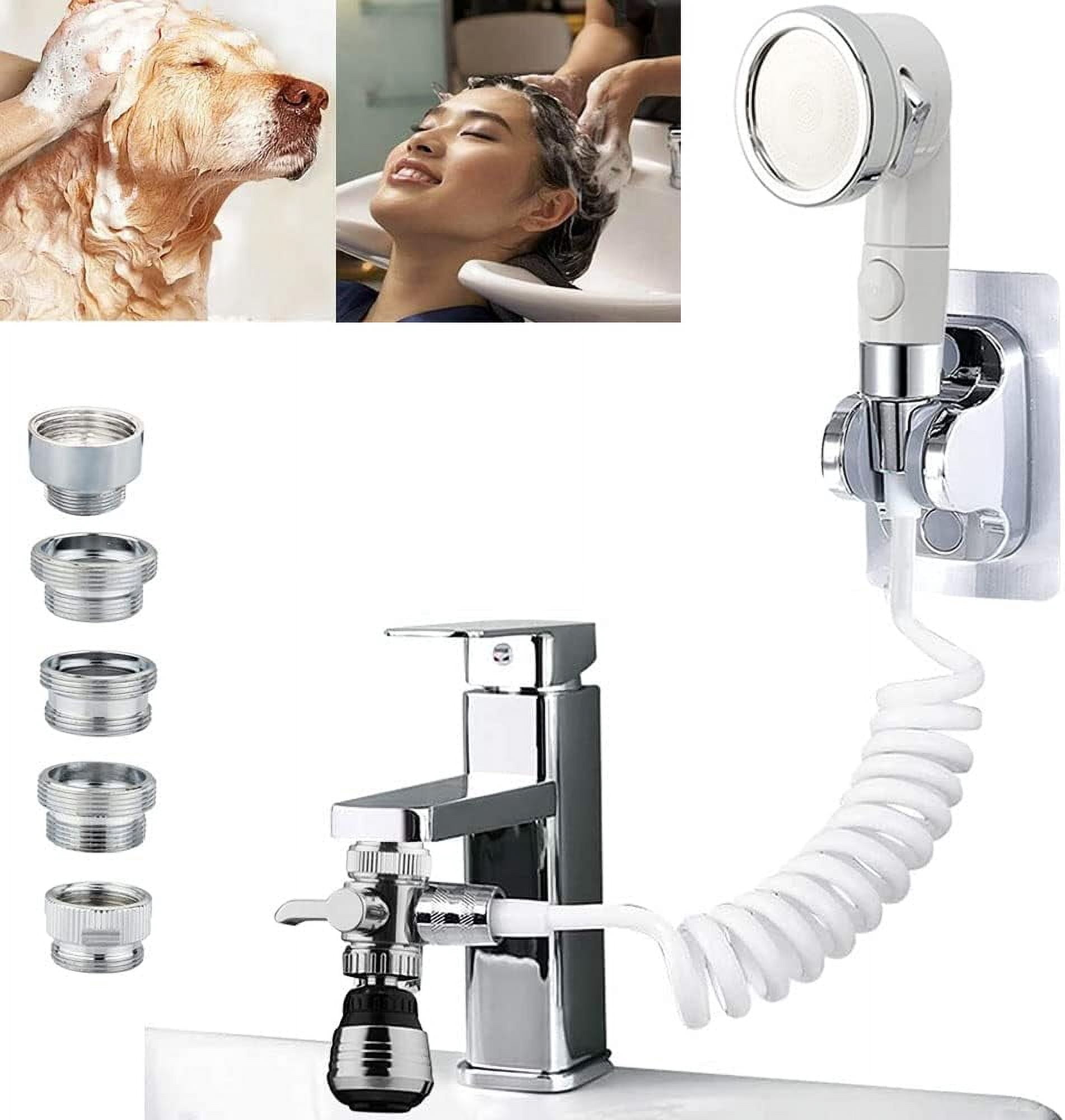 Sink Faucet GANGZI Shower Sprayer Attachment for Hair Washing&Pet Shower,Water Saving Aerator with 3-Way Diverter Valve for Bathroom Bathtub, Kitchen Faucet, Utility Laundry Tub(White)
