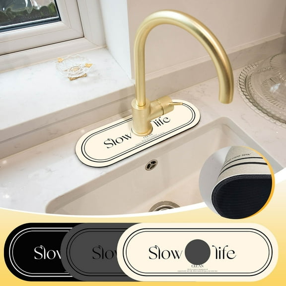Sink Faucet Guard and Absorption Pad, Diatomite Mat, Anti-mold, Quick Drying, for Kitchen, Bathroom, and Laundry, Eliminates Water Marks, White, by FAJHHA