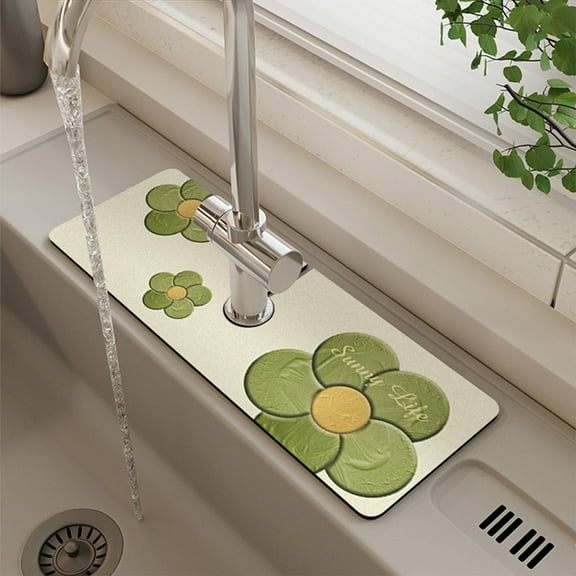 Sink Faucet Guard, Super Absorbent Drip Mat For Kitchen Bathroom Laundry, Anti-Mould Quick-Drying Non-Slip Countertop Protector Eliminates Water Marks, Green