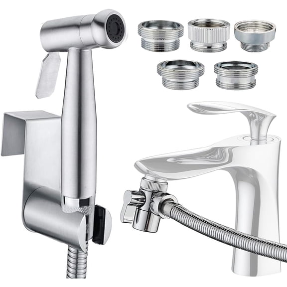 Sink Faucet Hose Sprayer Attachment with 5 Adapters - Dual Function Handheld Bidet - for Feminine Hygiene, Baby Diaper Cleaning & Pet Bathing
