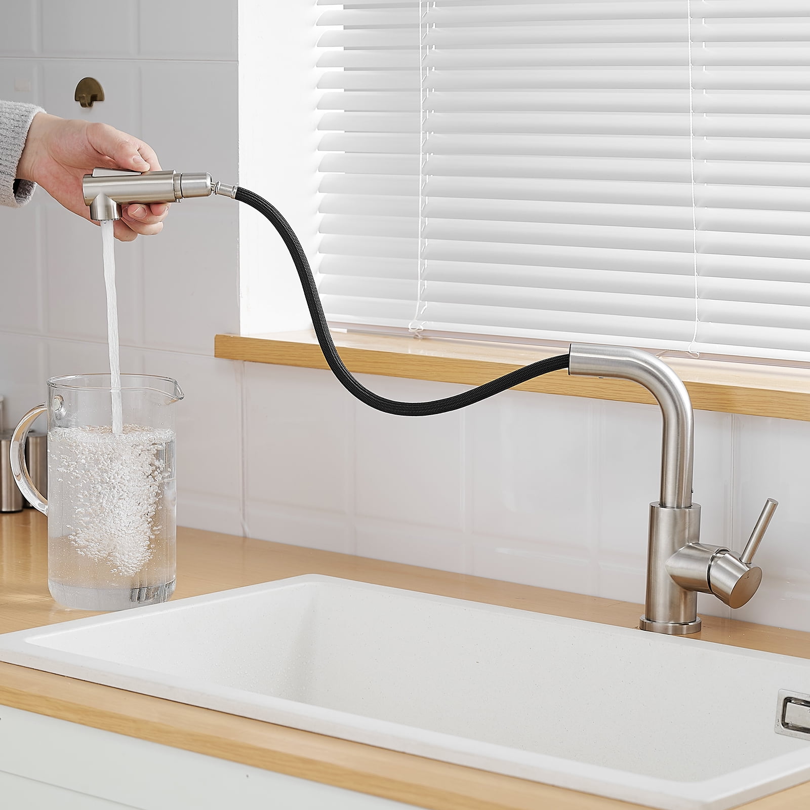 Sink Faucet,Kitchen Faucets with Pull Down Sprayer, Bathroom Sink Faucets Mini Bar Prep Faucet,2" x 7.1" x 9.6"