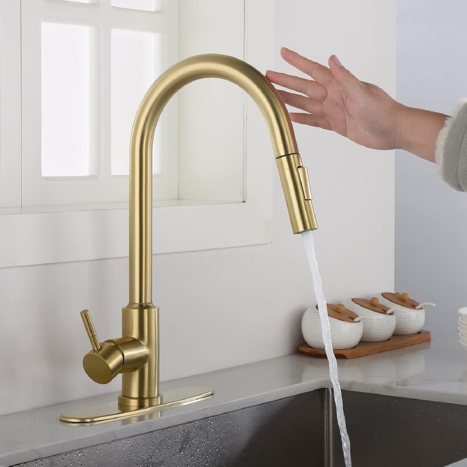 Utility Sink Faucet With Separate Sprayer Sink Faucet, Multitask Mode Single Handle High Arc Pull Out Kitchen