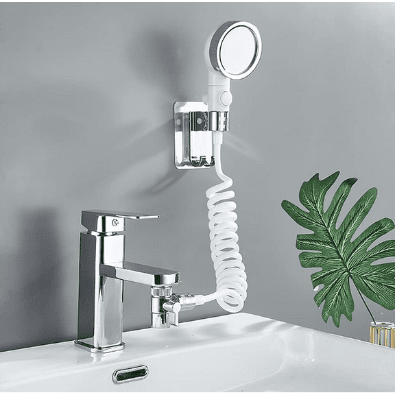Sink Faucet Sprayer Attachment, Hair & Pet Rinser Showerhead with Stop Water-saving Function, Multi-Use Handheld Spray for Dog Bathing, Hair Washing, and Bathroom Cleaning（Chrome White）