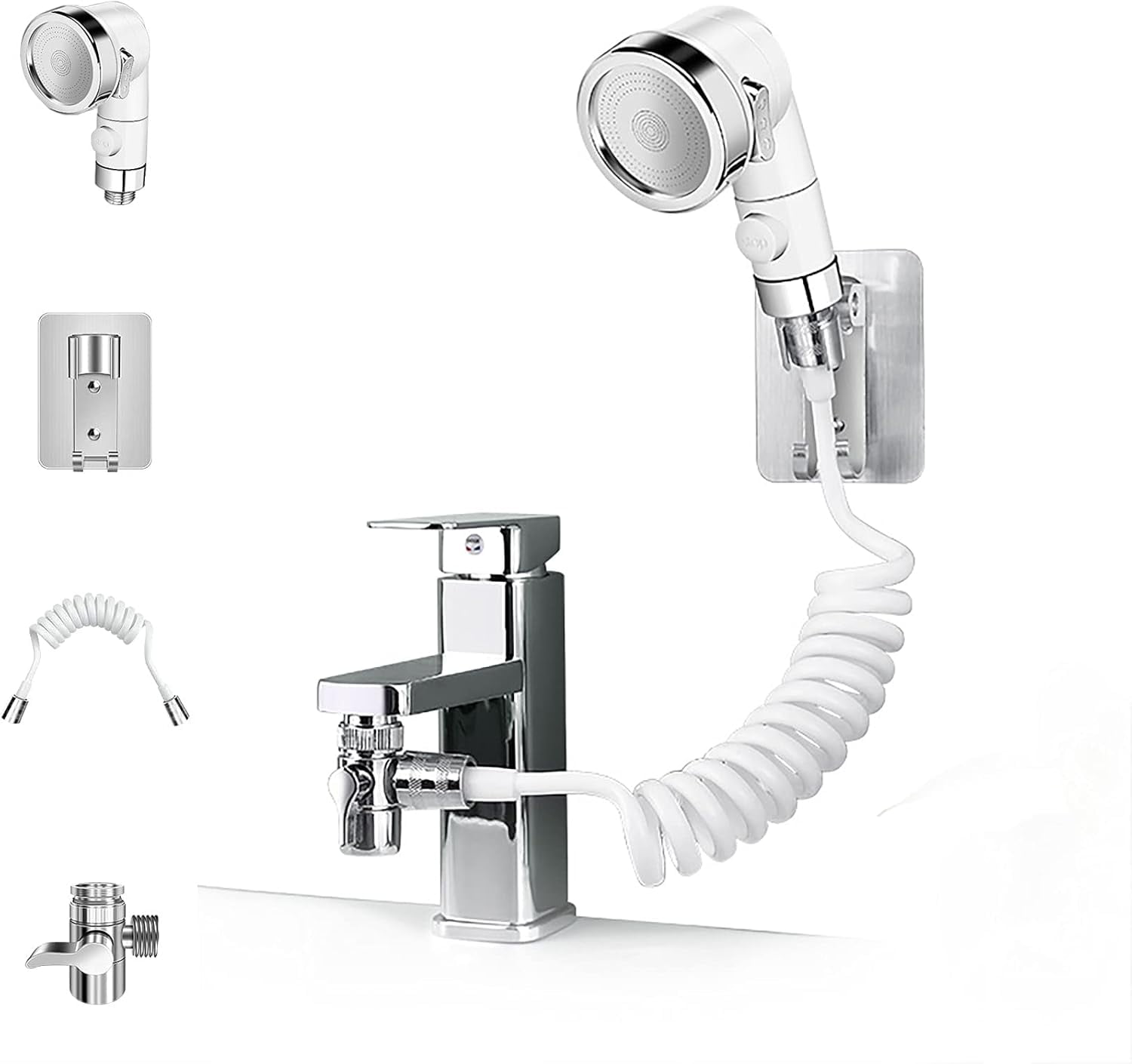 Swanliss Sink Sprayer Hose Attachment – 78.74 Inch, Plastic Rubber, White, Attaches To Round Faucets, Portable Shampoo Sprayer For Bath, Baby, Dog Washing, And Hair Rinsing