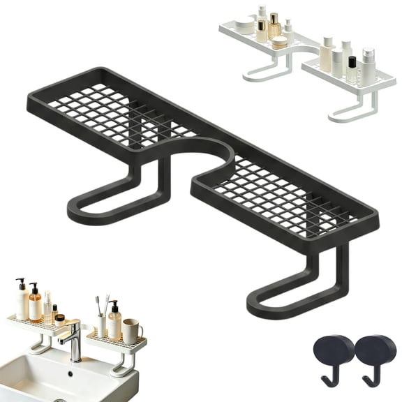 Over Sink Faucet Storage Rack,Behind The Faucet Shelf Bathroom,No-Drill Free Standing Faucet Storage Shelf,Space-Saving Bathroom Countertop Organizer for Kitchen & Bathroom, Easy Drainage