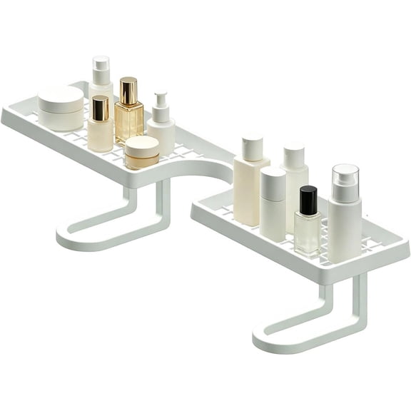 Over Sink Faucet Storage Rack, No-Drill Free Standing Faucet Storage Shelf, Space-Saving Bathroom Countertop Organizer for Kitchen & Bathroom, Easy Drainage(Carbon Steel)
