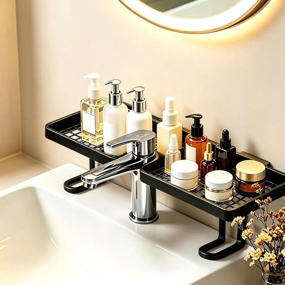 Over Sink Faucet Storage Rack, Sink No-Drill Bathroom Organizer Shelf, 19.6x3.9x4.3in U Shape Faucet Shelf, Space-Saving Sink Counter Extender for Kitchen Sink And Vanity