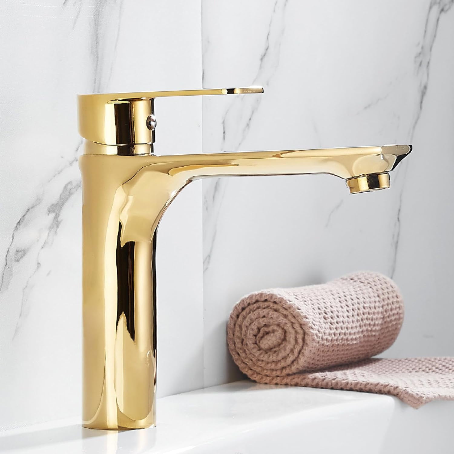 Sink Faucet for Bathroom Gold Brass Single Handle Bathroom Sink Faucet Bathroom Faucets for Sink 1 Hole Hot Cold Water Sink Faucet, A