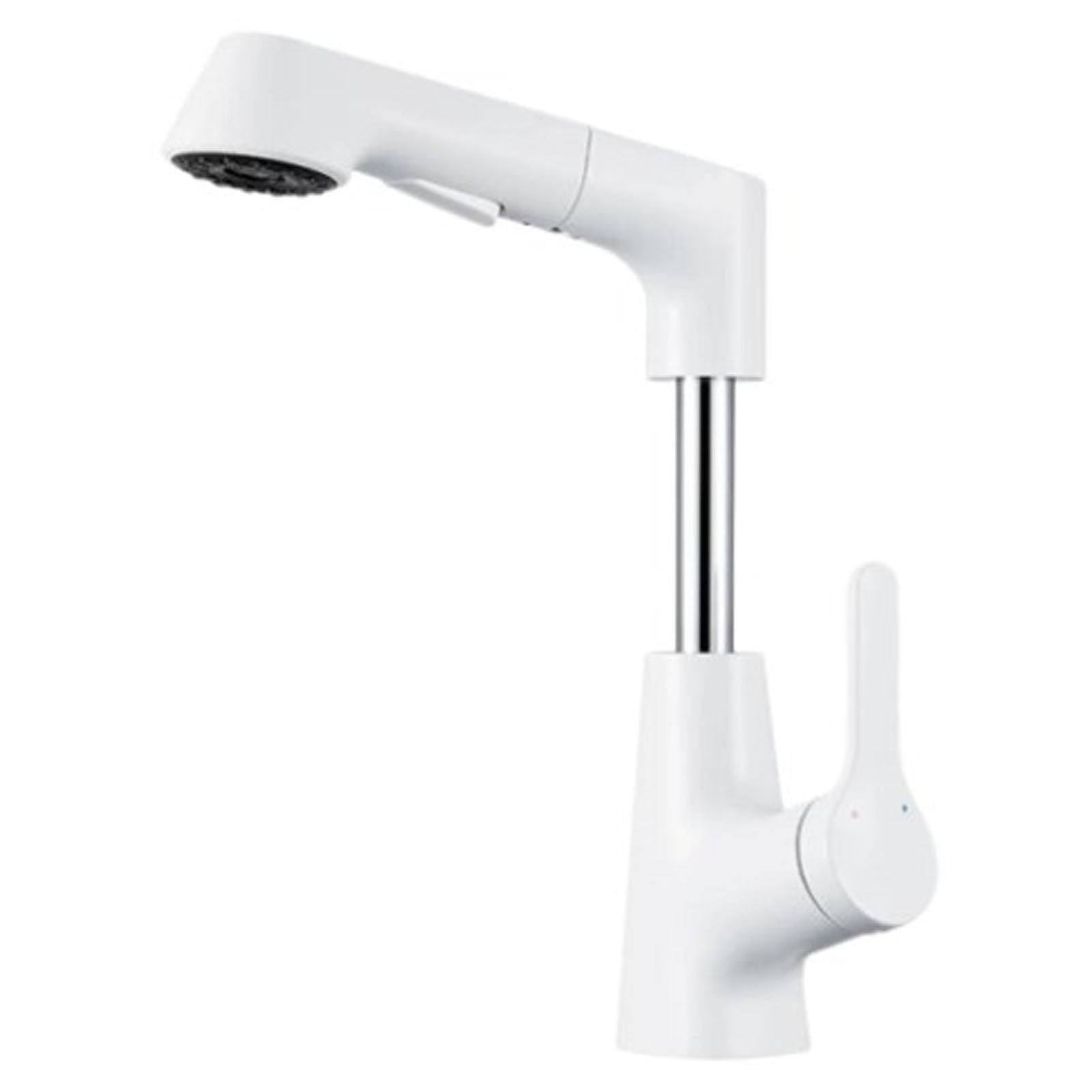 Sink Faucet with Pull Out Sprayer, Single Handle & Rotatable, Adjustable Height Vanity Faucet, for Kitchen, Bathroom,Lavatory, White