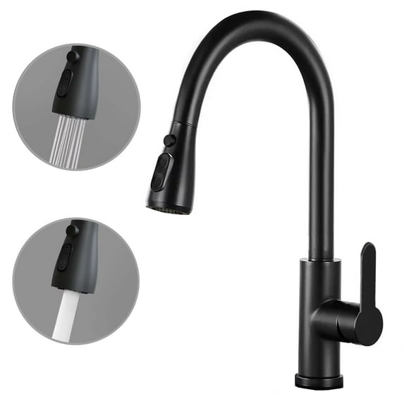 Sink Faucets Pull Down Stainless Steel with Two Mode Sprayer Black with Water Lines for Bar, Laundry, Utility Sink