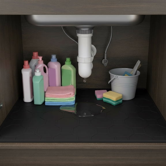 Under Sink Mat 27.59 x 22 Inch for Kitchen Bathroom Cabinet - Waterproof Drip Tray Non-Slip Silicone Shelf Liner - Leak-Proof Cabinet Protector for Spills Stains - Easy to Clean Multi-Purpose Mat