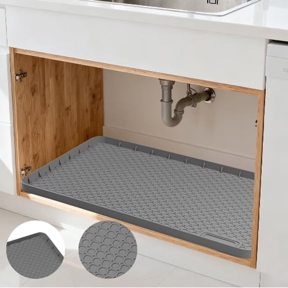 Under Sink Mat,34"x 22" Waterproof Kitchen Silicone Sink Mat Cabinet Liner for Bathroom, Under Sink Mat with Raised Edge, Under Sink Drip Tray Protector