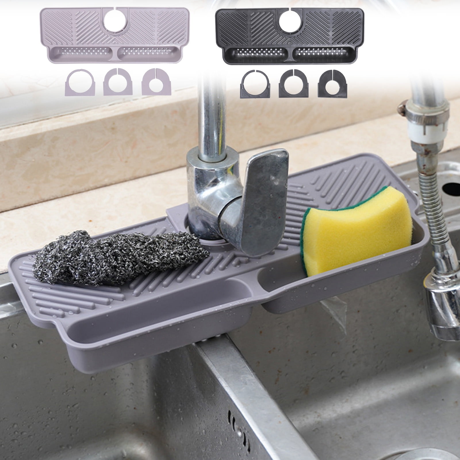 Sink Mat Drainage Board - Silicone Kitchen Organizer, Splatter-Proof ...