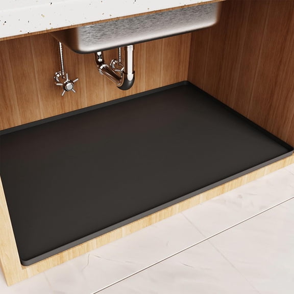 Under Sink Mat for Kitchen and Bathroom Cabinets, Waterproof Non-Slip Silicone Drip Tray Shelf Liner, Easy to Clean Cabinet Protector, 34 x 22in Black