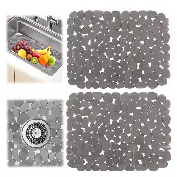 Kitchen Sink Mat - 2 Pack, PVC Pebble Sink Protector for Stainless Steel and Ceramic Sinks, 15.7 x 11.8 Inch, Grey