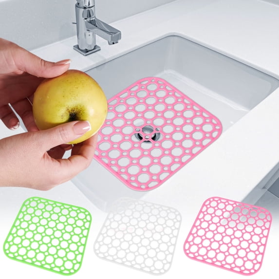 Sink Mat - Plastic Flexible Non-slip Drainage Board for Kitchen Countertop Protection and Utensil Safety, 10.2 x 10.2 in, (Green), JASKFLY