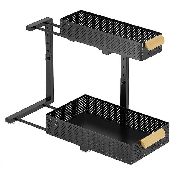 Under Sink Organizer, 2 Packs 2 Tier Under Sink Organizers and Storage, Slide Out Pull Out Cabinet Organizer Shelf, Metal Sliding Drawer for Kitchen Bathroom Pantry Closet Rack