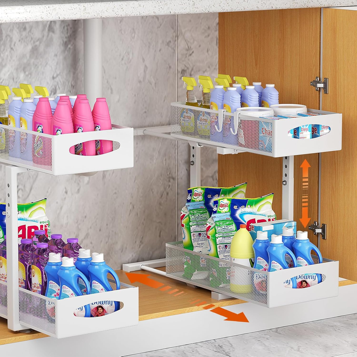 Under Sink Organizer, 2 Tier Metal Pull Out Under Sink Storage with ...