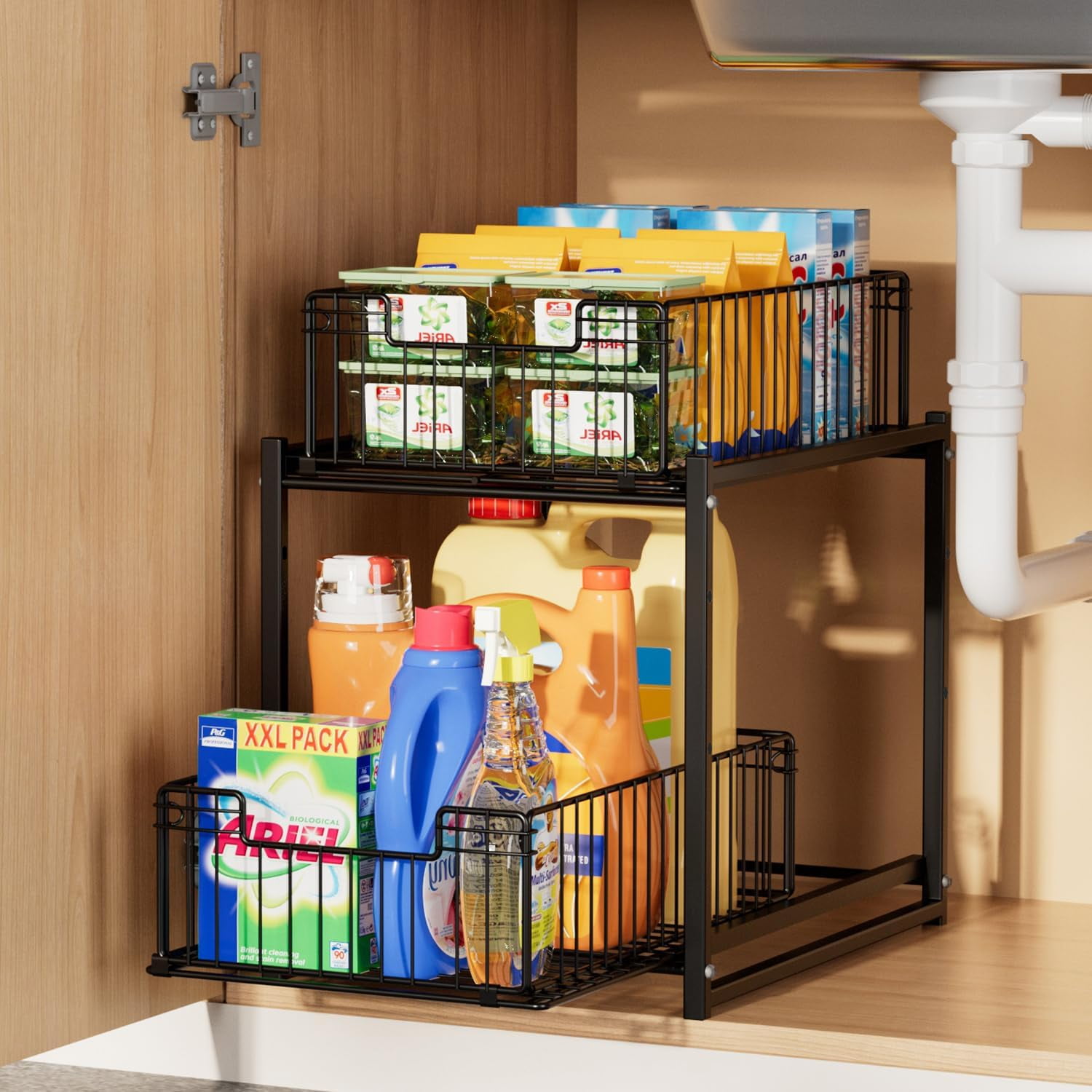 Under Sink Organizer, 2-Tier Pull Out Cabinet Organizer, Kitchen ...