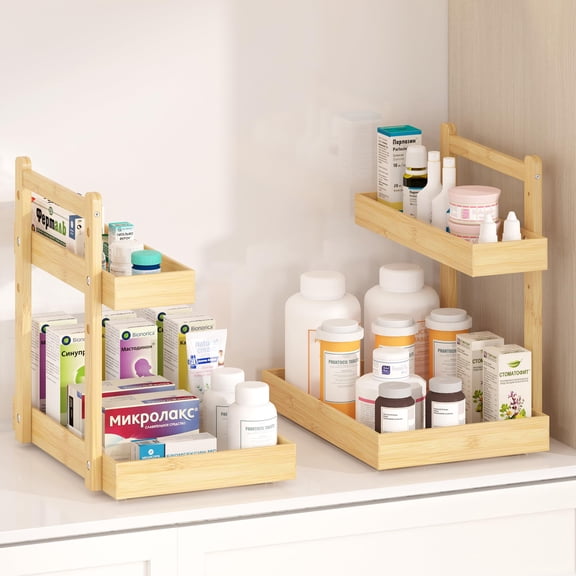 Under Sink Organizer - 2-Tier Pull Out Cabinet Organizer Vertical Slide Out Sink Shelf Storage Shelves for Multi-Purpose Bath Kitchen Bathroom Medicine