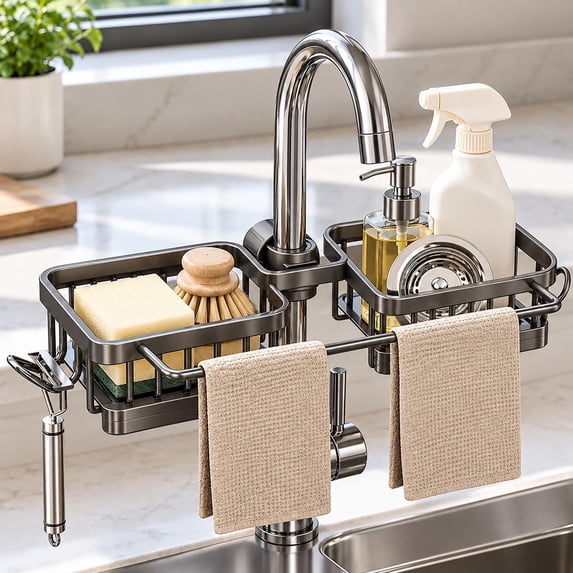 Sink Organizer Hanging Faucet Drain Rack with Removable Drip Tray ...