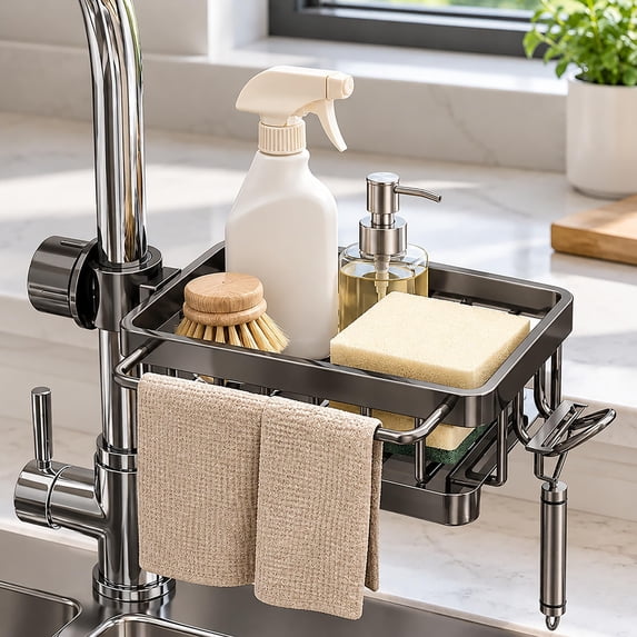 Sink Organizer Hanging Faucet Drain Rack with Removable Drip Tray ...