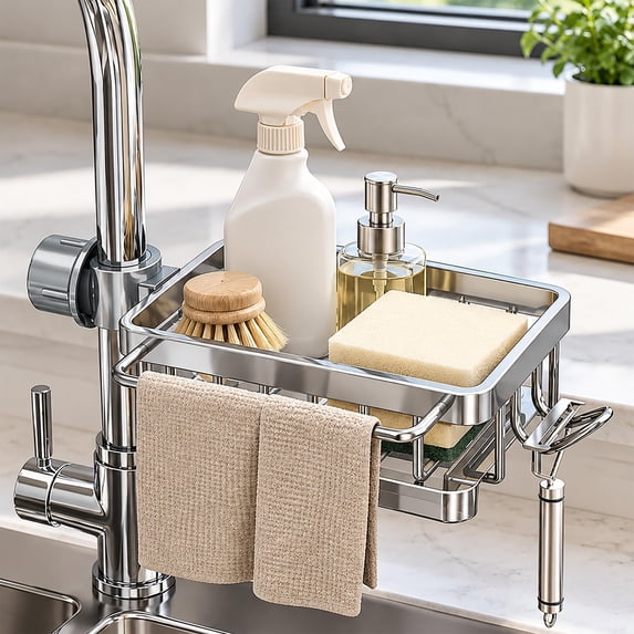 Sink Organizer Hanging Faucet Drain Rack with Removable Drip Tray ...