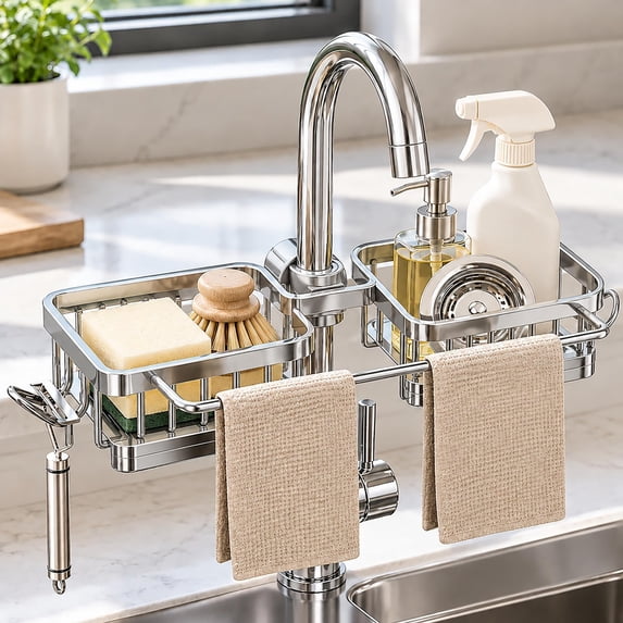 Sink Organizer Hanging Faucet Drain Rack with Removable Drip Tray ...