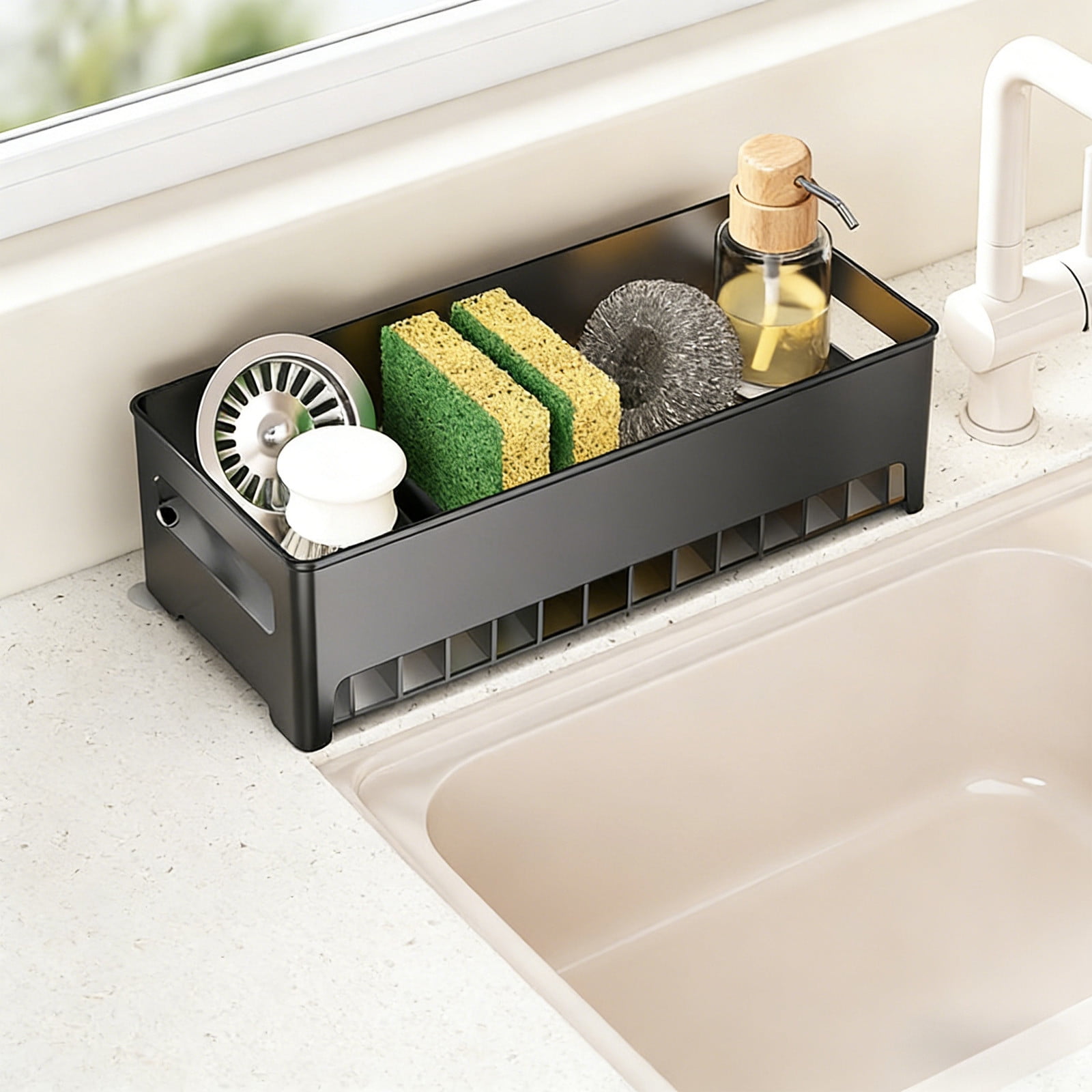 Sink Organizer, Kitchen Sponge Holder and Storage Rack, Plastic Soap ...