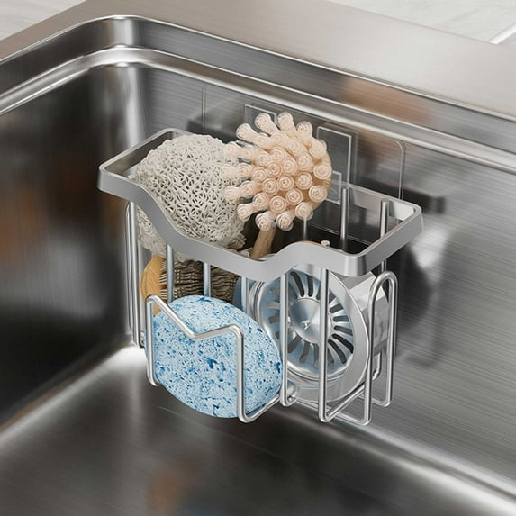 Sink Organizer, Over-The-Divider Caddy, Stainless Steel Rust-Proof Storage, Holds Sponges Brushes Stoppers, Space-Saving Kitchen Solution, for Organized Home Cooks