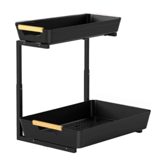 Under Sink Organizer with Pull - Out Drawer - Multi - Purpose Cabinet Storage for Kitchen & Bathroom, Durable ABS & Metal, Easy Assembly, Large Capacity,Black